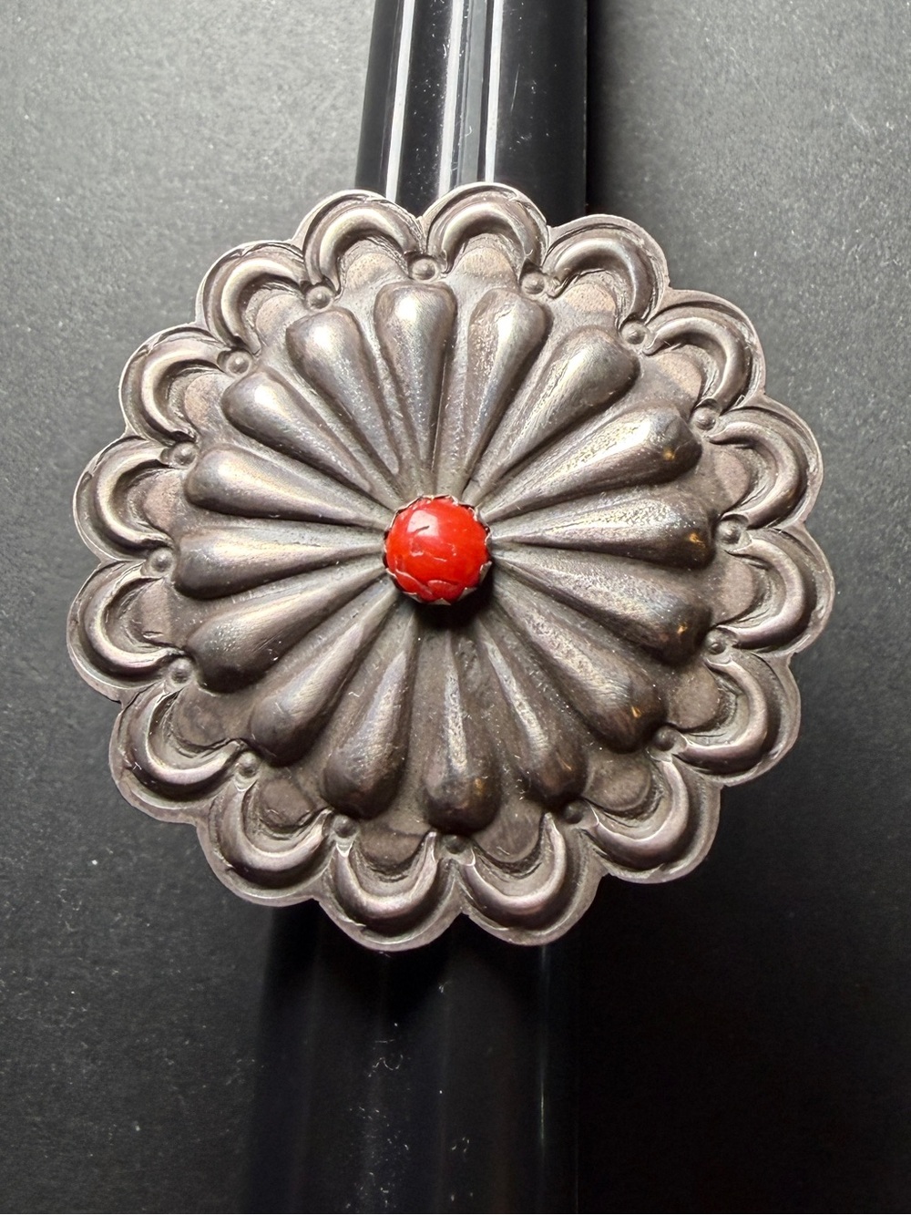 Native Made Red Coral Sterling Silver Ring